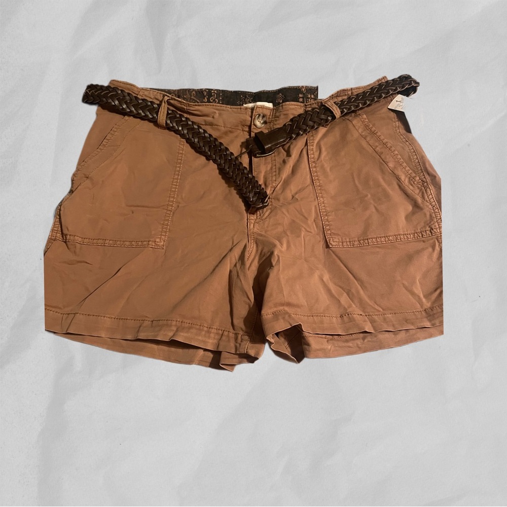 Women's Tan Shorts with Braided Belt
